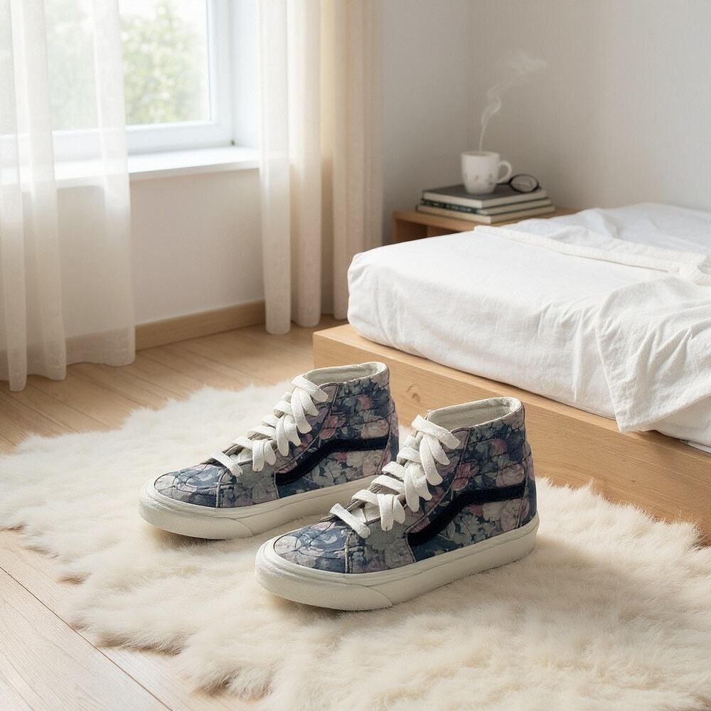 VANS Sk8 Floral Hi Purple Shoes Canvas Lace Up Womens 6.5